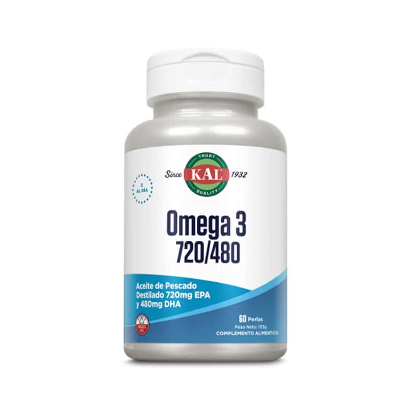 frasco de Ómega 3 720/480 60 cápsulas Kal, suplemento de óleo de peixe altamente concentrado em EPA e DHA para suporte cardiovascular e cerebral