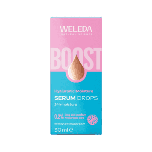 Booster sérum drops hidratante Weleda em frasco de 30ml, cuidado facial intensivo com ácido hialurónico para hidratação profunda da pele.