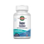 frasco de Super Enzymes 60 comprimidos Kal, suplemento digestivo com enzimas que favorecem a digestão de proteínas, gorduras e hidratos de carbono