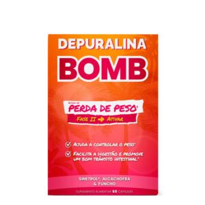 Frasco de suplemento Depuralina Bomb 60 cápsulas, formulado para apoiar a queima de gordura e o controlo de peso.