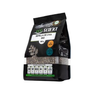 Sementes de chia biológicas Ecosana embalagem de 250gr, superalimento rico em fibra, ómega 3 e proteína vegetal.