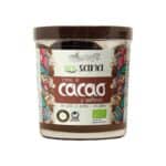 Creme de cacau e avelãs bio Ecosana em frasco de 200 gramas com textura cremosa e cor castanha.