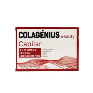 Cápsulas COLAGÉNIUS Beauty Capilar em caixa de 30 cápsulas para fortalecimento e brilho do cabelo.
