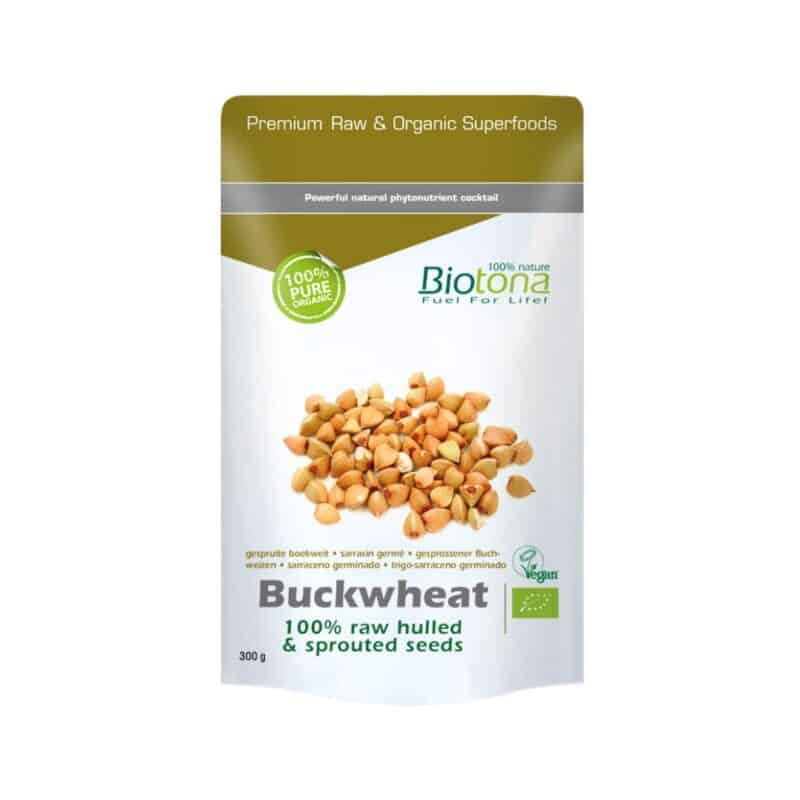 Trigo sarraceno germinado biológico Biotona em grão, rico em nutrientes e naturalmente sem glúten.