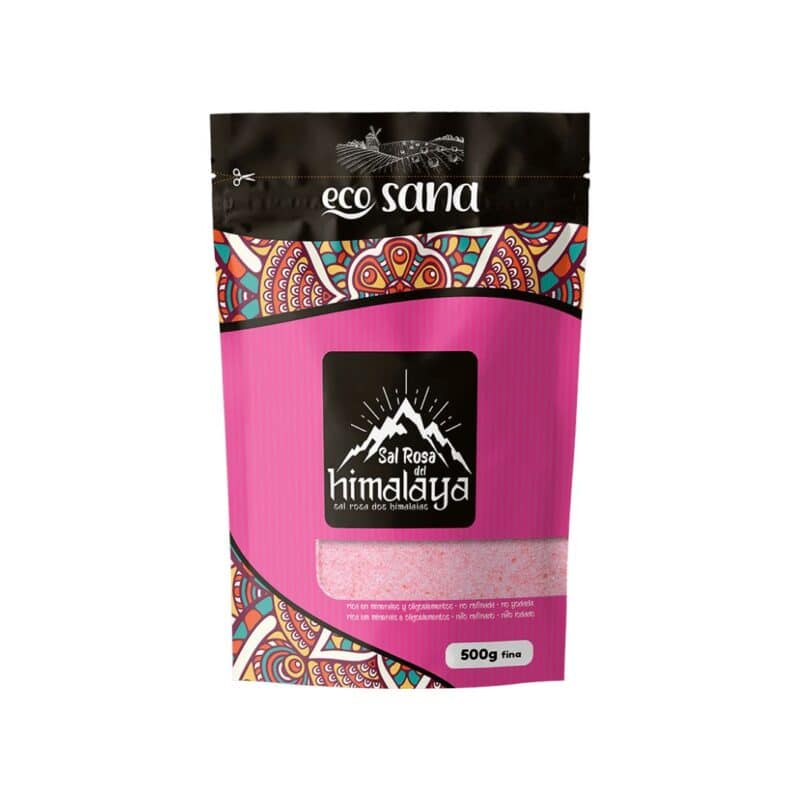 Embalagem de Sal Rosa dos Himalaias Fino 500g da marca Ecosana.