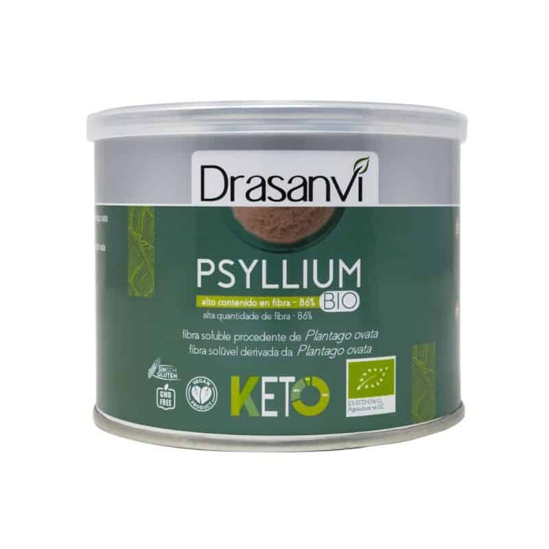 Psyllium Bio Keto Drasanvi embalagem de 200gr, fibra natural em pó para regular o trânsito intestinal e apoiar dietas keto.
