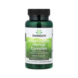 Complexo de ervas adaptogénicas Swanson em cápsulas, frasco com 60 cápsulas para apoio ao stress e equilíbrio do organismo