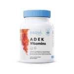 Frasco de Vitaminas ADEK da Osavi com 60 cápsulas, suplemento em cápsulas que combina vitaminas lipossolúveis A, D, E e K para suporte diário.
