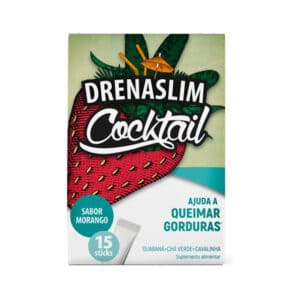 Drenaslim Cocktail de morango em formato stick, suplemento drenante para controlo de peso.
