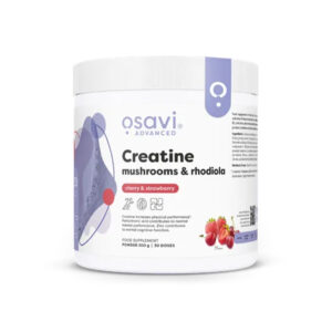 Creatina com cogumelos e rhodiola Osavi em pó, sabor cereja e morango, embalagem 300 g para desempenho e energia