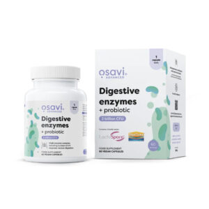 Enzimas digestivas com probiótico Osavi em cápsulas, frasco com 60 cápsulas para apoio à digestão e equilíbrio intestinal