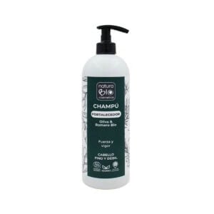 Shampoo fortalecedor Natura Bio com azeitona e alecrim em frasco de 740ml, formulado para nutrir e reforçar o cabelo de forma natural.