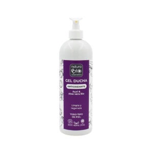 Gel de duche antioxidante Natura Bio com açaí e aloe vera em frasco de 740ml, formulado para limpar e proteger a pele com ingredientes biológicos.