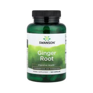 Raiz de gengibre Swanson em cápsulas, frasco com 120 cápsulas para apoio digestivo e conforto gastrointestinal