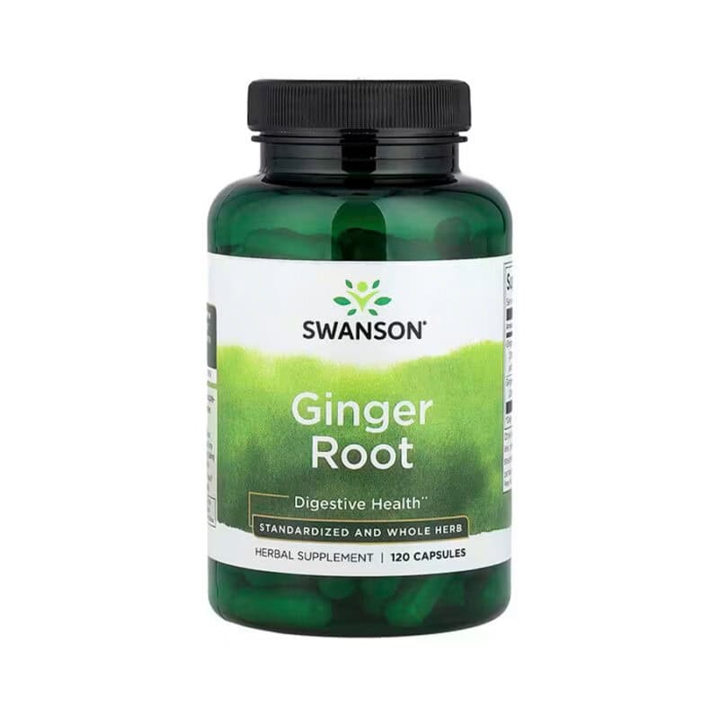 Raiz de gengibre Swanson em cápsulas, frasco com 120 cápsulas para apoio digestivo e conforto gastrointestinal