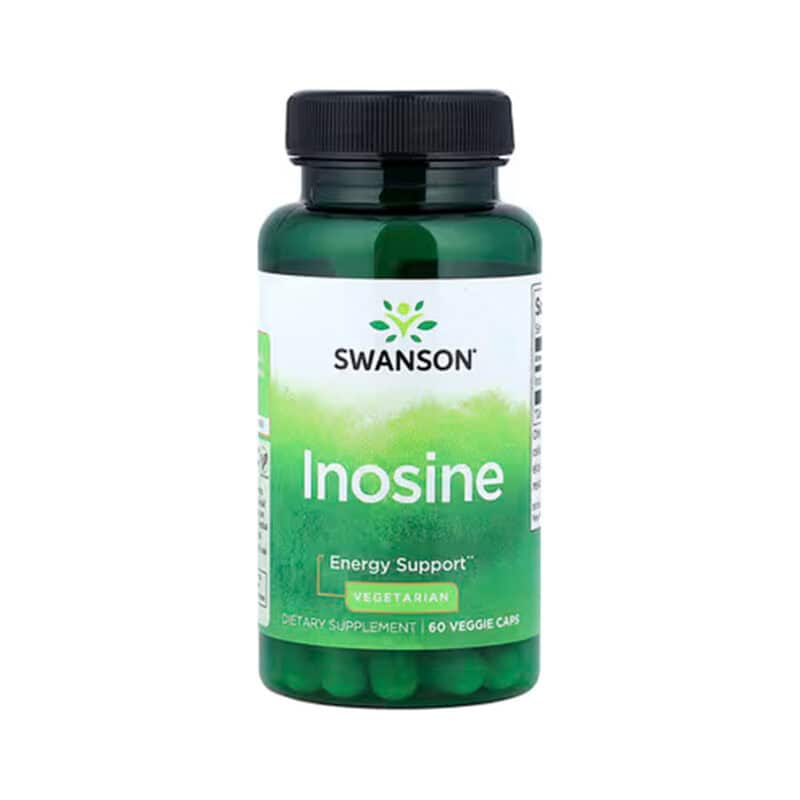 Inosine Swanson em cápsulas, frasco com 60 cápsulas para apoio à energia celular e desempenho físico