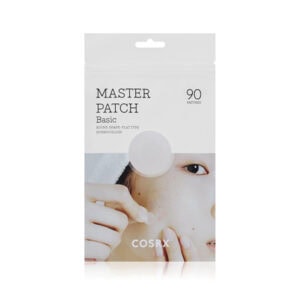 Patches Master Patch Basic da Cosrx em embalagem com 90 adesivos transparentes para imperfeições.