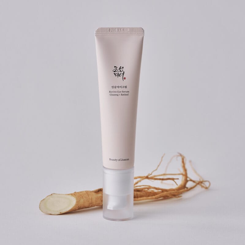 Sérum Revive Eye Ginseng + Retinal de 30ml da Beauty of Joseon em bisnaga, formulado para iluminar e suavizar a zona do contorno dos olhos.