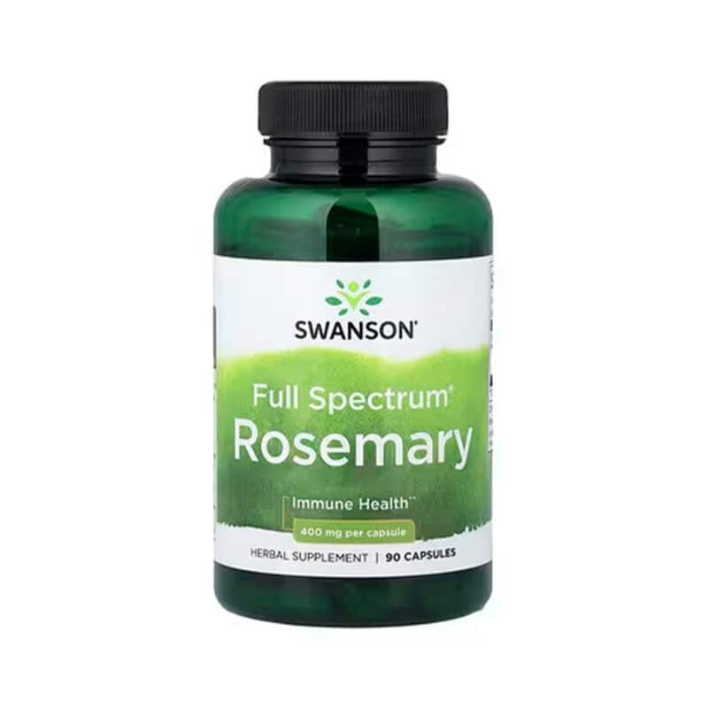 Alecrim 400 mg Swanson em cápsulas, frasco com 90 cápsulas para apoio digestivo e função antioxidante