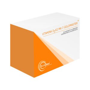 Vitamina D3 K2 MK-7 Goldmaster 60 cápsulas MJS Med em frasco, suplemento para saúde óssea e suporte imunitário.