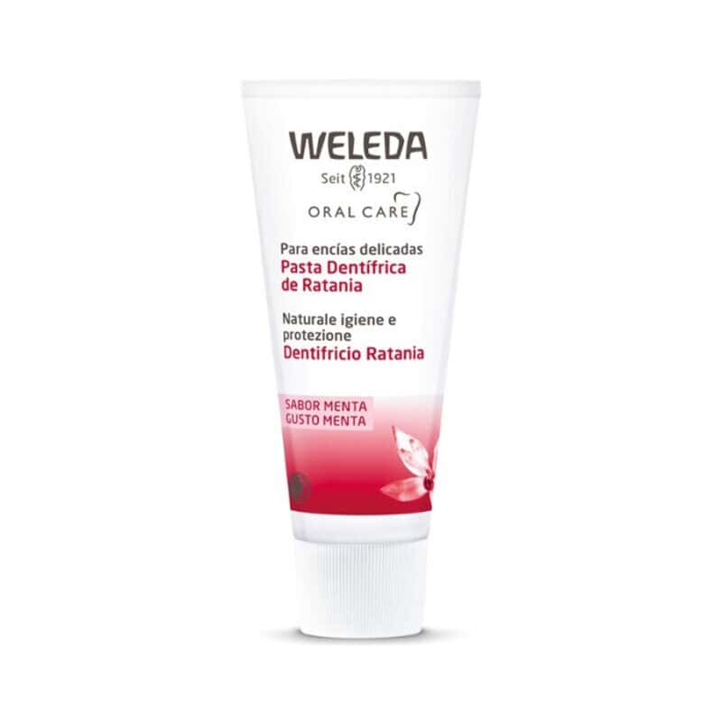 Pasta dentífrica de ratânia Weleda 75ml para gengivas sensíveis e higiene oral natural