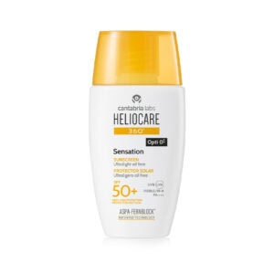 Protetor solar facial Heliocare 360 Sensation FPS 50+ da Cantabria Labs com textura ultraleve e acabamento invisível