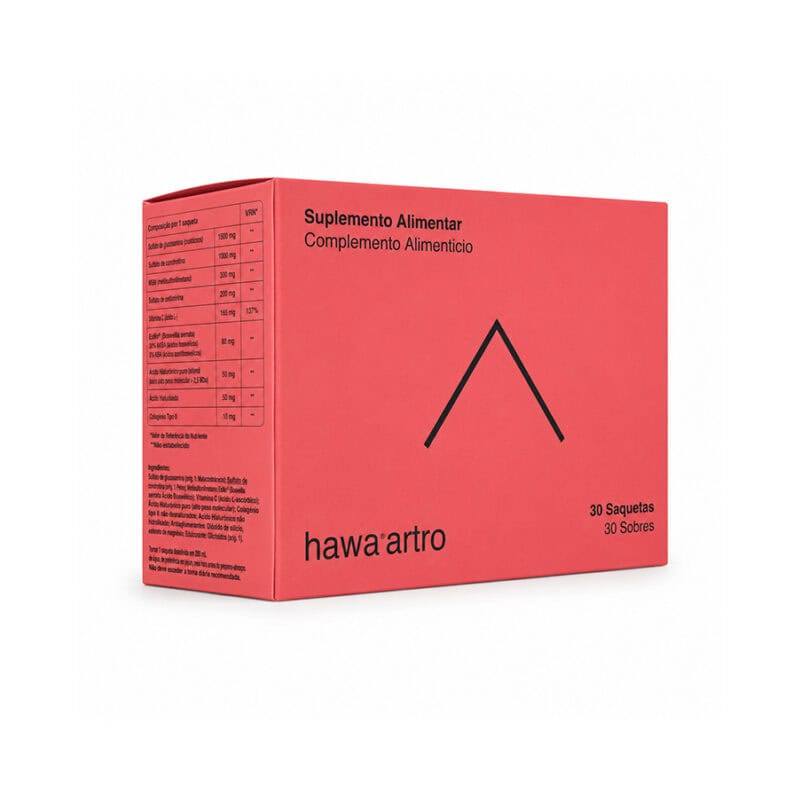 Hawa Arthto 30 Saquetas Hawa Pharma, suplemento em pó com colagénio, glucosamina, condroitina e MSM para apoio articular.