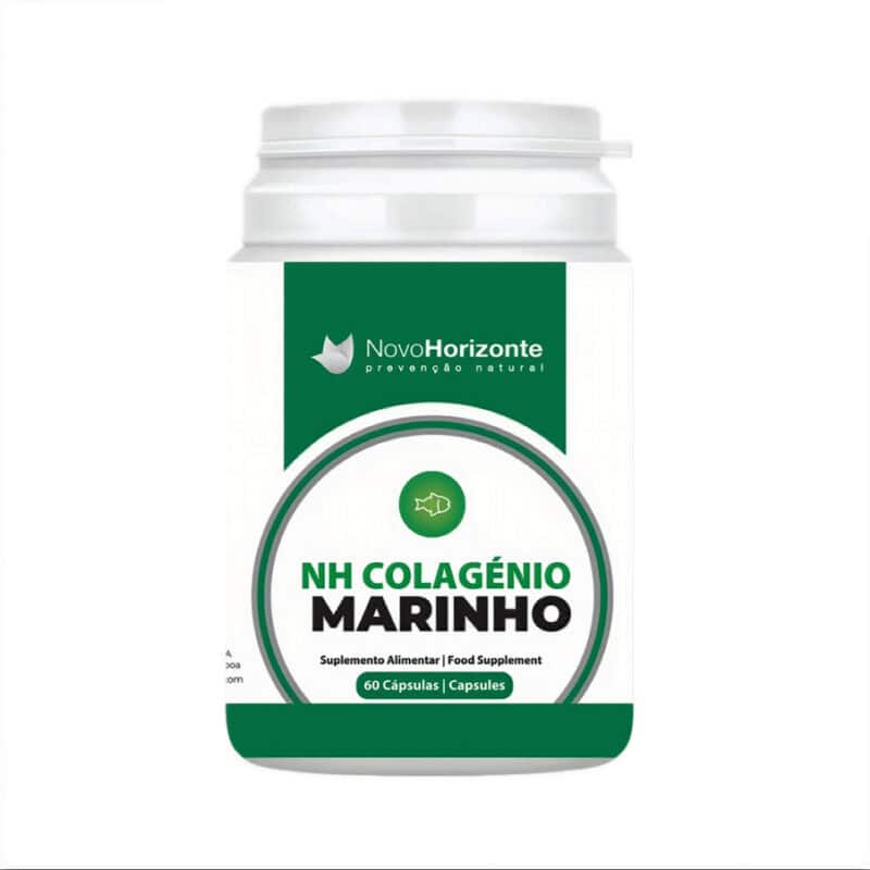 NH Colagénio Marinho 60 cápsulas da Novo Horizonte em frasco branco.