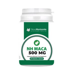 NH Maca 500mg 100 cápsulas da Novo Horizonte em frasco branco.