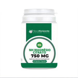 NH Magnésio Citrato 750mg 60 cápsulas da Novo Horizonte em frasco branco.