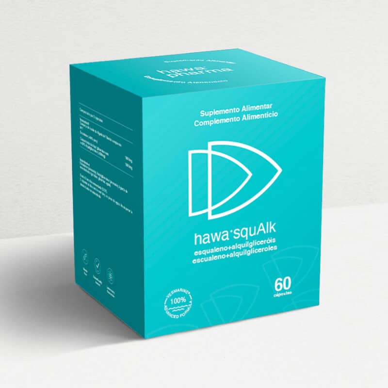 Hawa SquAlk da Hawa Pharma em cápsulas, suplemento alimentar para apoio antioxidante e bem-estar celular.