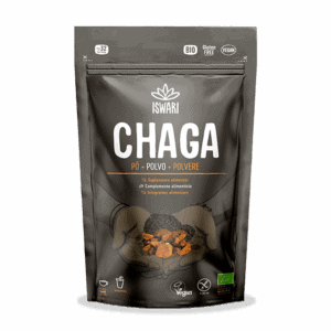 Cogumelo Chaga em pó Iswari 100g, suplemento natural de chaga (Inonotus obliquus), ideal para bebidas e receitas funcionais.