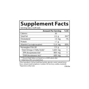 Elite Omega-3 Gems 1600mg Carlson Labs em cápsulas, suplemento alimentar com ómega-3 concentrado EPA e DHA.