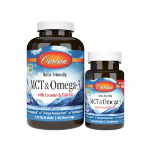 MCT e Omega-3 120 + 30 cápsulas Carlson Labs suplemento com óleo MCT e ácidos gordos ómega-3 EPA e DHA