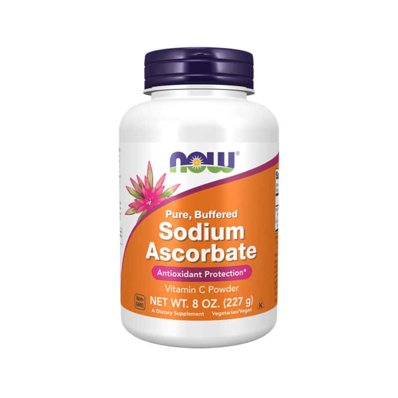 Vitamina C Ascorbato de Sódio 227 gr Now Foods, suplemento alimentar em pó com vitamina C tamponada