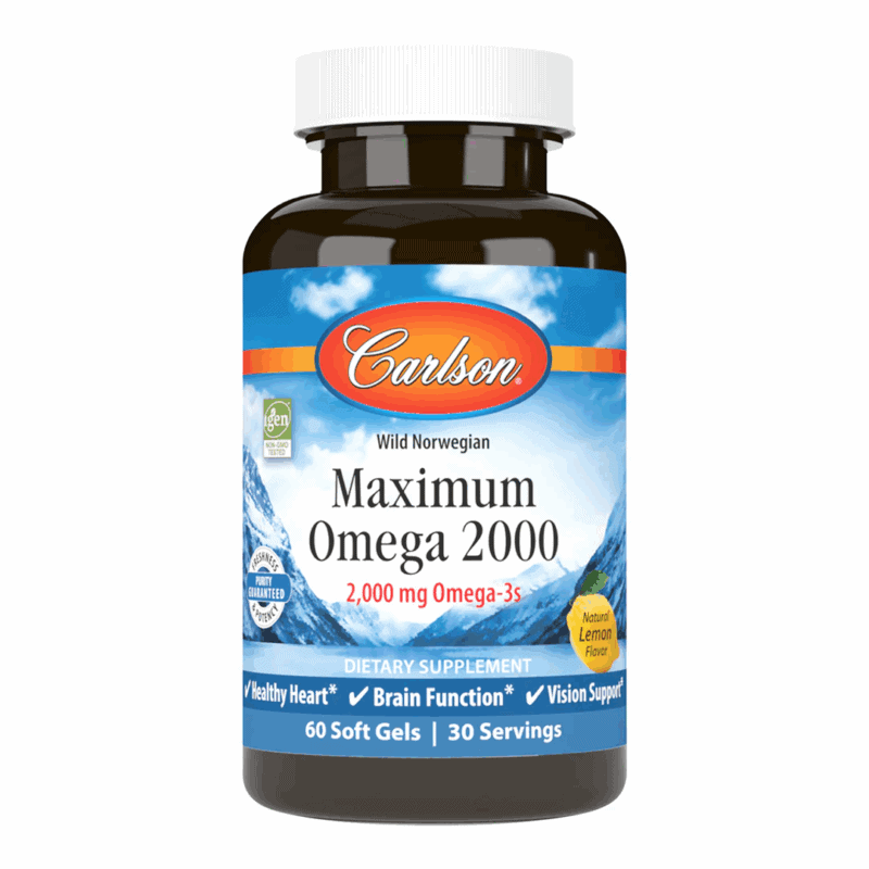 Maximum Omega 2000 60 cápsulas Carlson Labs suplemento de óleo de peixe concentrado com 2000 mg de ómega-3 por dose