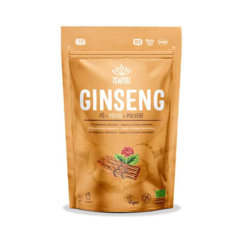 Ginseng siberiano em pó Iswari em embalagem de 150g para preparação de bebidas e receitas funcionais