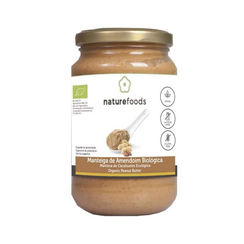 Manteiga de amendoim biológica Naturefoods em frasco de vidro 350g