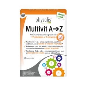 Multivit A-Z 45 Comprimidos Physalis suplemento multivitamínico completo com vitaminas e minerais para apoio diário.