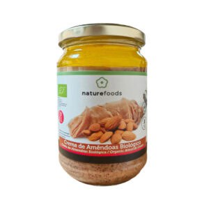 Creme de Amêndoa Bio da Naturefoods em frasco de 300 gramas, creme 100% de amêndoas biológicas.