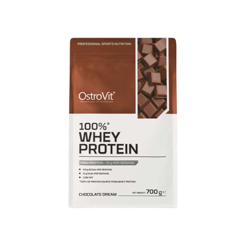 100% Whey Isolate Chocolate 700gr OstroVit, suplemento proteico em pó com isolado de proteína do soro do leite e sabor chocolate.