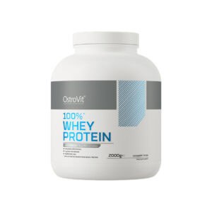 100% Whey Protein Creamy Strawberry 2kg OstroVit, suplemento proteico em pó com concentrado de proteína do soro do leite.