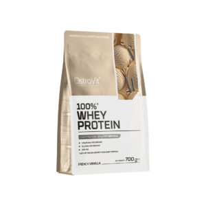 100% Whey Protein French Vanilla 700gr OstroVit, suplemento proteico em pó com concentrado de proteína do soro de leite.