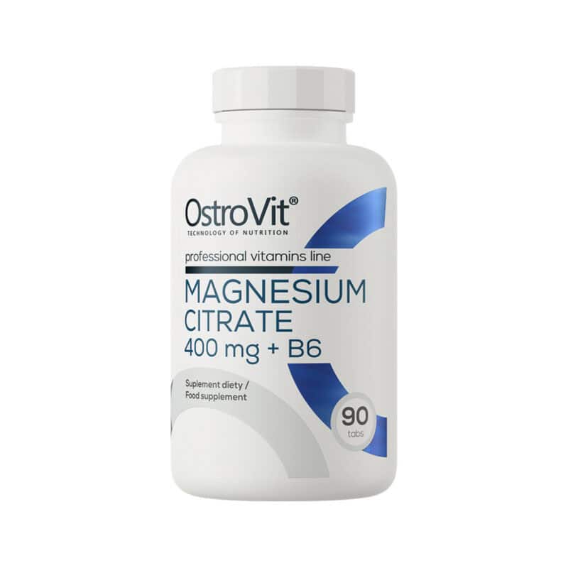 Citrato de Magnésio 400 mg + Vitamina B6 OstroVit com 90 comprimidos, suplemento alimentar para apoio muscular e energético.