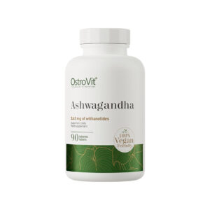 Ashwagandha OstroVit com 90 comprimidos, suplemento alimentar de origem vegetal para bem-estar diário.