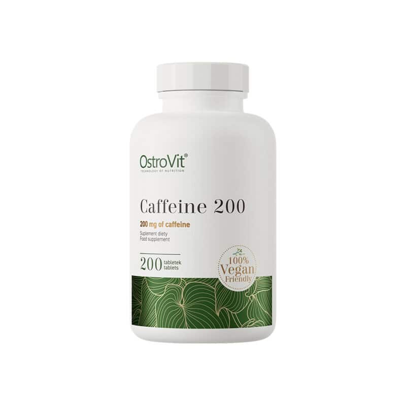 Cafeína 200 mg OstroVit com 200 comprimidos, suplemento alimentar em comprimidos para uma rotina ativa.