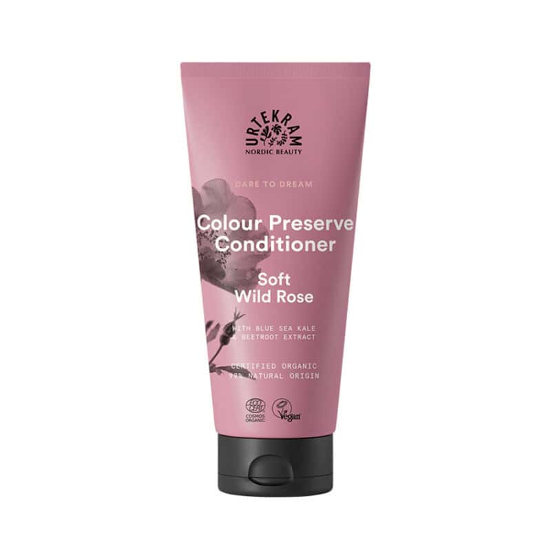 Condicionador de Rosa Selvagem para cabelo pintado 180ml da Urtekram em embalagem verde.