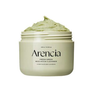 Fresh Green Rice Mochi Cleanser 120g da Arencia em embalagem verde, gel de limpeza facial com arroz verde.