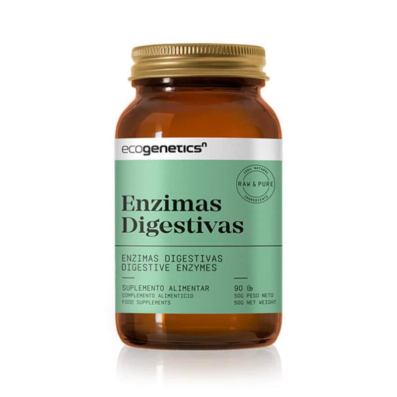 Enzimas Digestivas 90 Comprimidos Ecogenetics com enzimas digestivas de origem não animal para apoiar a digestão de proteínas, gorduras, hidratos de carbono e lactose