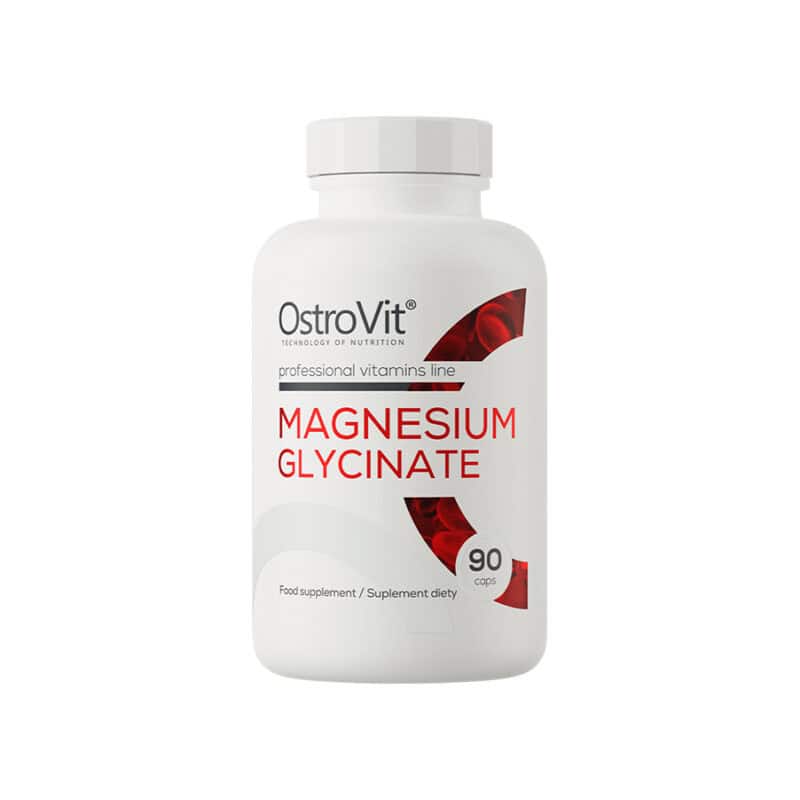 Glicinato de Magnésio OstroVit com 90 cápsulas, suplemento alimentar em cápsulas para complementar a ingestão diária de magnésio.